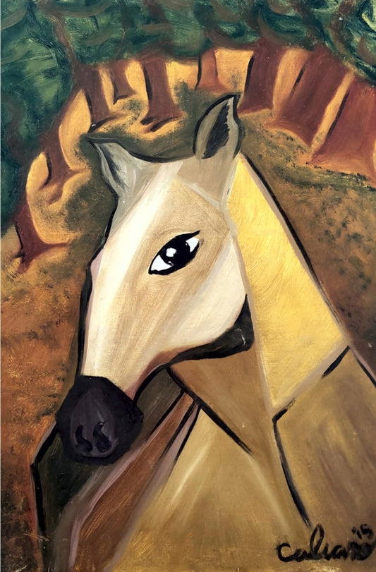 Un cheval dans la forêt.